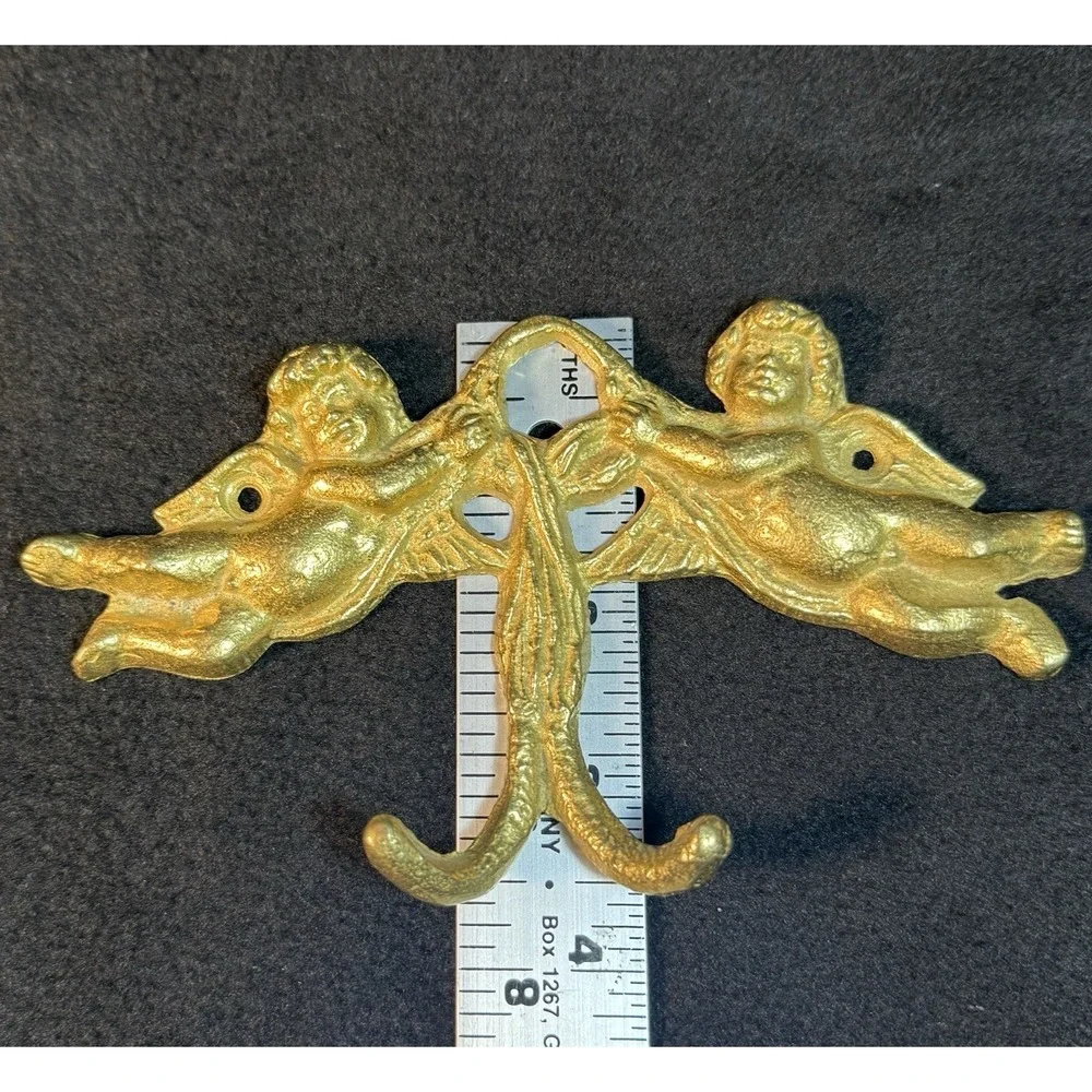 Vintage Brass Cherub Wall Hook - Ornate Cupid Double Key & Towel Hanger